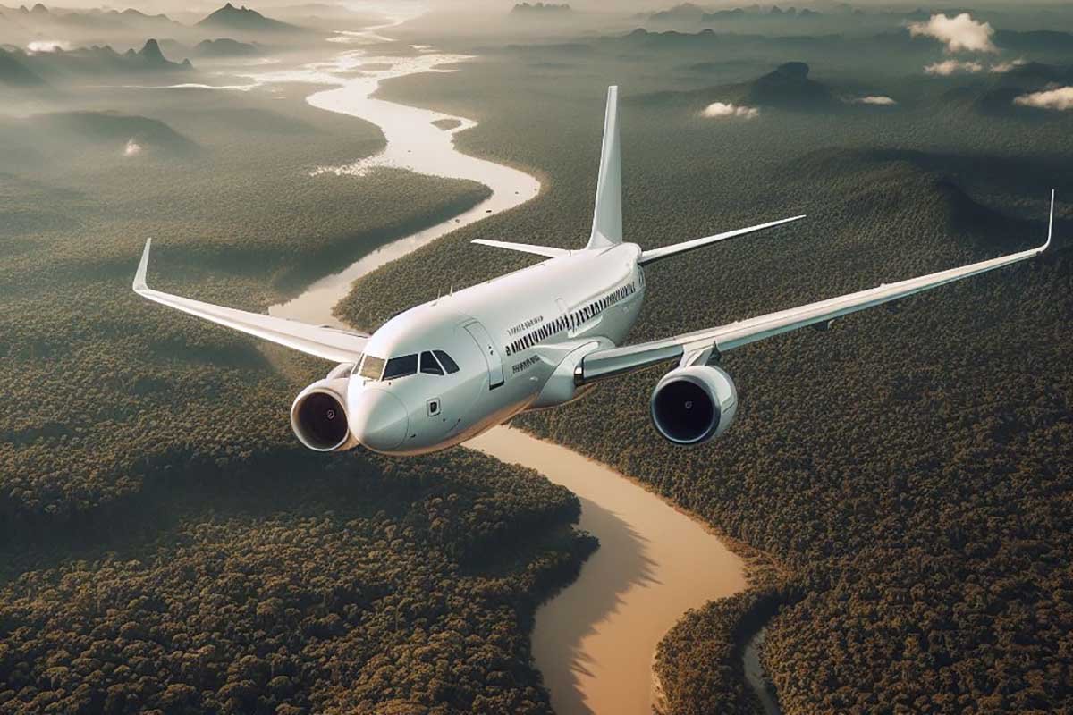 Aviao-branco-Airbus-voo-Amazonia-cabotagem